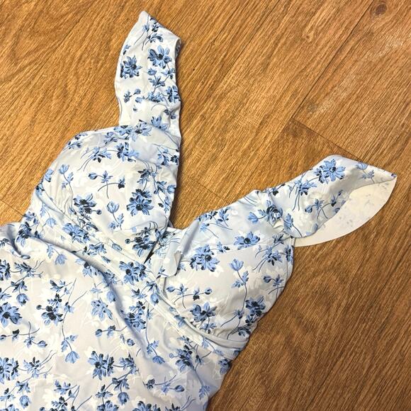 A Pea in the Pod Maternity Blue Floral Ruffle One-Piece Swimsuit Size Small - Picture 5 of 14
